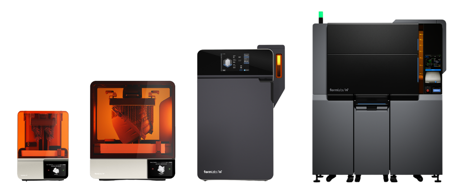 Formlabs Form 4, 4L and Fuse 1+ 30W and Fuse X1 in a line